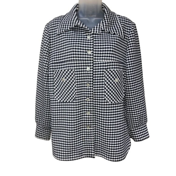 Vintage Jack Winter Black & White Houndstooth Button-Up Shirt Jacket Womens M Po - Picture 1 of 8